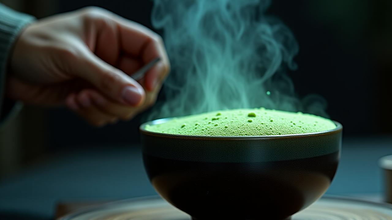 A master whisking matcha tea in a traditional Chawan